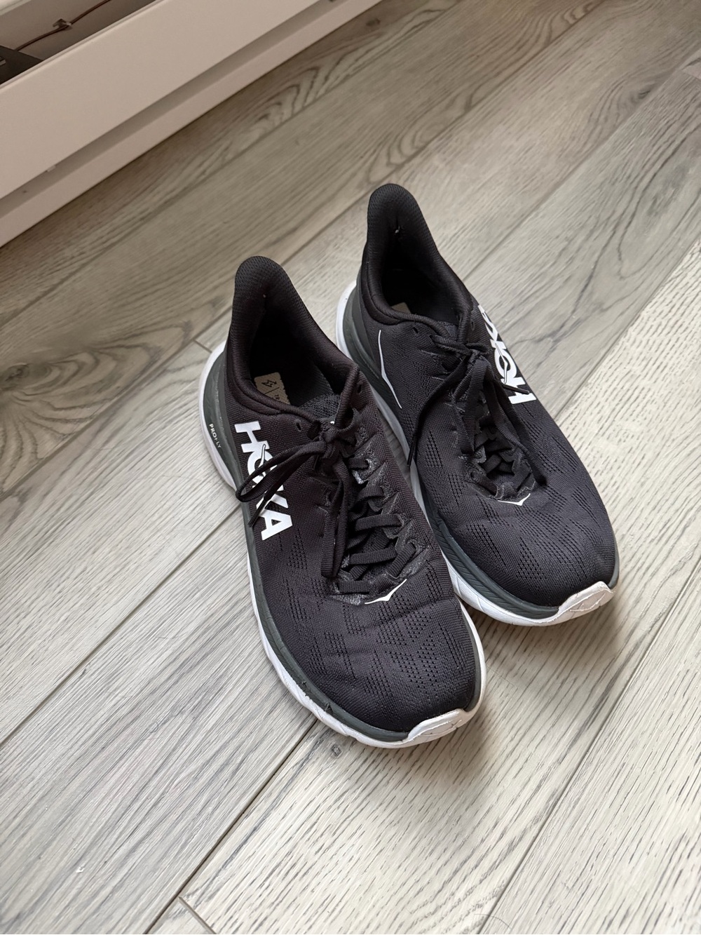 Hoka One One Black and White Men's Athletic Running Shoes
